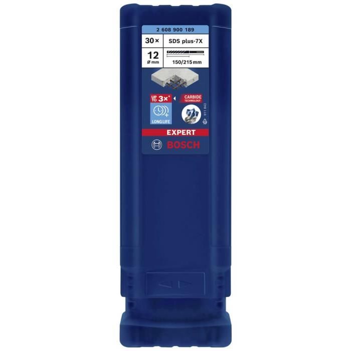 Forets béton - bosch - sds-plus 7x expert - 12x150x215 mm - 30 forets - carbure haute durabilité