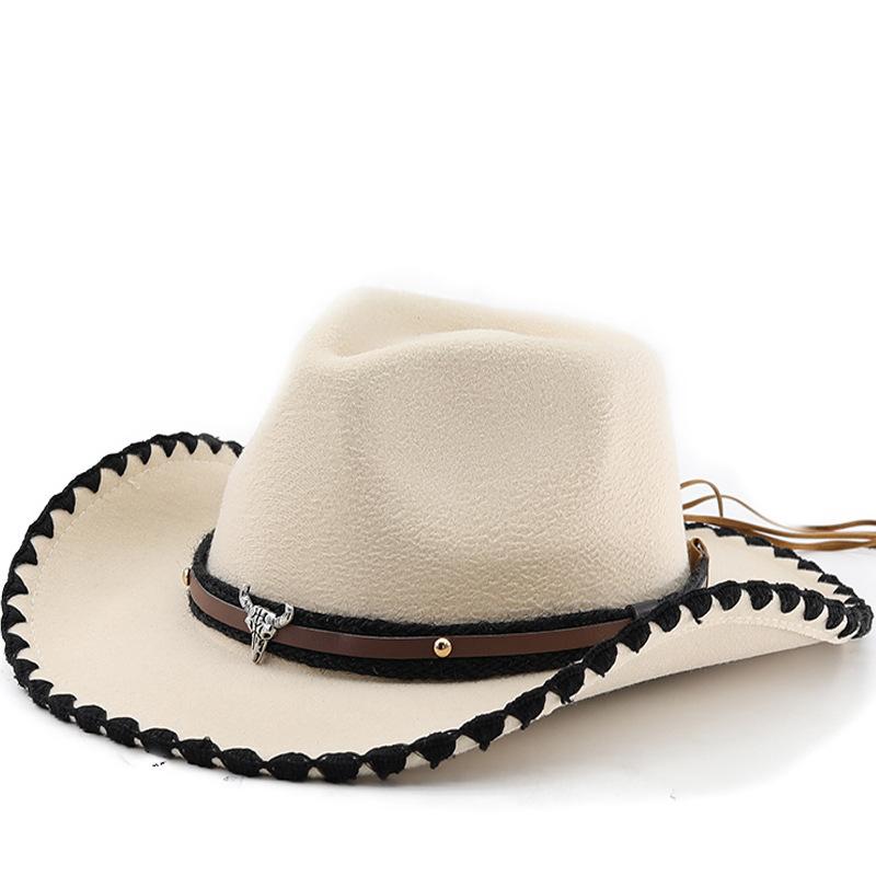 European and American men's and women's crimped cowboy hats spring and autumn new peach heart top woolen hat cow head top hat