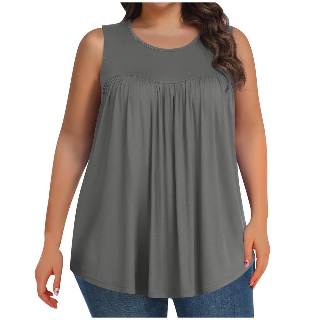 Damenmode Farbe Rundhals Übergröße Ärmellos Lässig T-Shirt Top