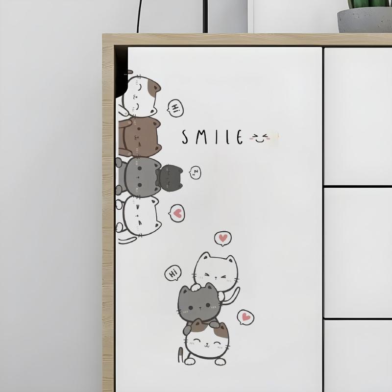 1Pc Furniture Cartoon Cute Cat Wall Stickers For Door Home Decor Accessories Living Room Kids Room Decoration Wall Decal