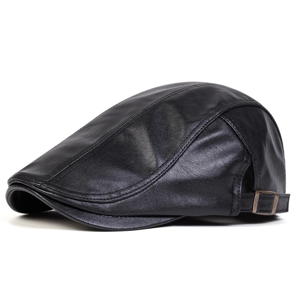 Newsboy Brand Latest Fresh Color Plain Solid Leather PU Faux School Old Vintage Men Caps British Painters Hats Spring Autumn Side Adjustable Flat