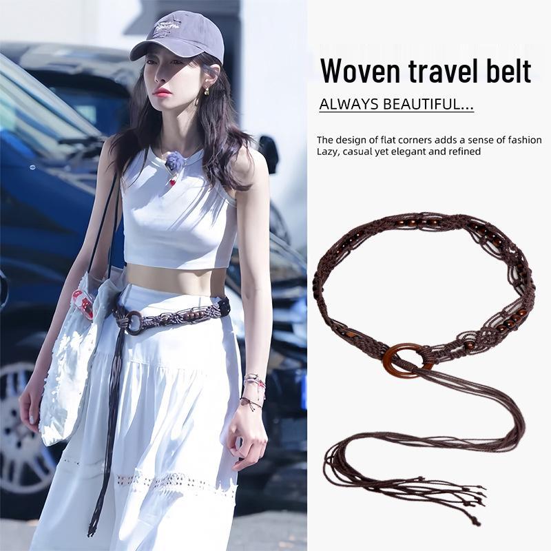 

Victoria Song Bohemian Woven Waist Chain: Ethnic-Style Cinching Belt for Women s Dresses 130cm кавовий