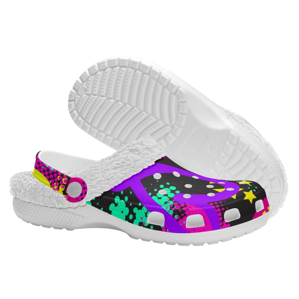 1 Pair Unisex Warm Lined White EVA Clogs Lightweight Slip On Shoes Soft Plush Interior Anti Slip Design For Winter Indoor Outdoor Wear