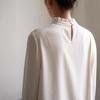 Women's French Style Ruffle Mock Neck Long Sleeve Blouse Elegant Office Commuter Shirt Layering Top For Spring