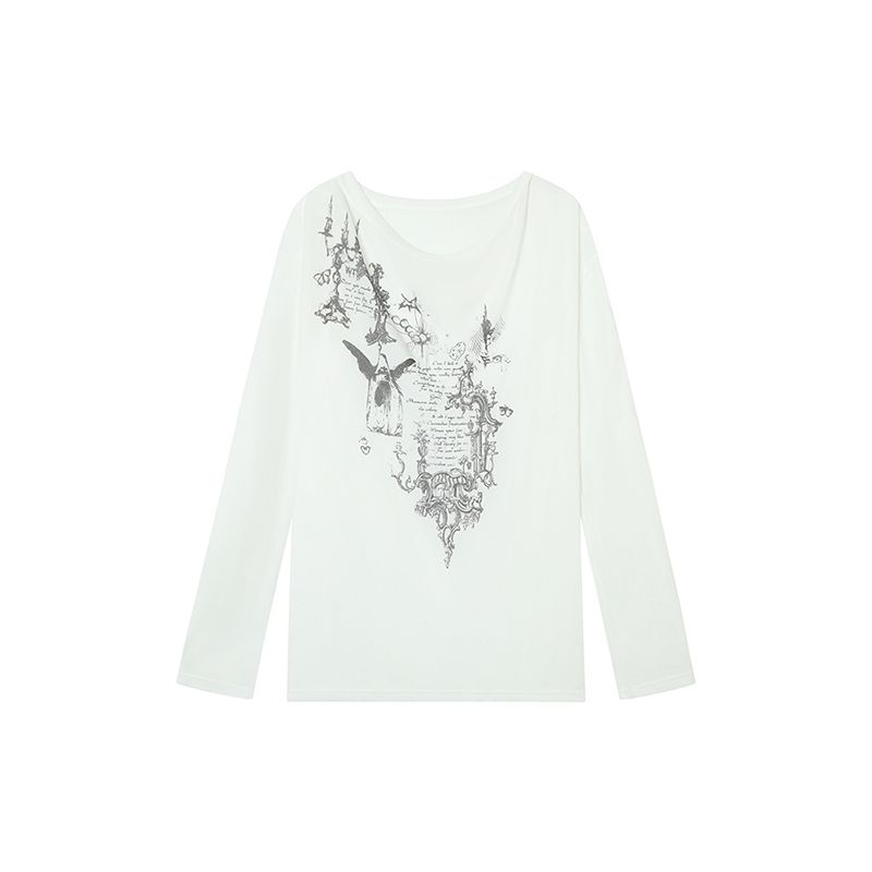 

Легкий Яли Чанг ~ Рубашка с длинными рукавами Гяру Женская Ретро Американский принт Вязаная накидка Праздный стиль Свободный топ Инс White S