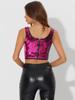 Allegra K Christmas Crop Tank Metallic Sequined Round Rose Size S Women's Top, Sleeveless, Neck, Red,