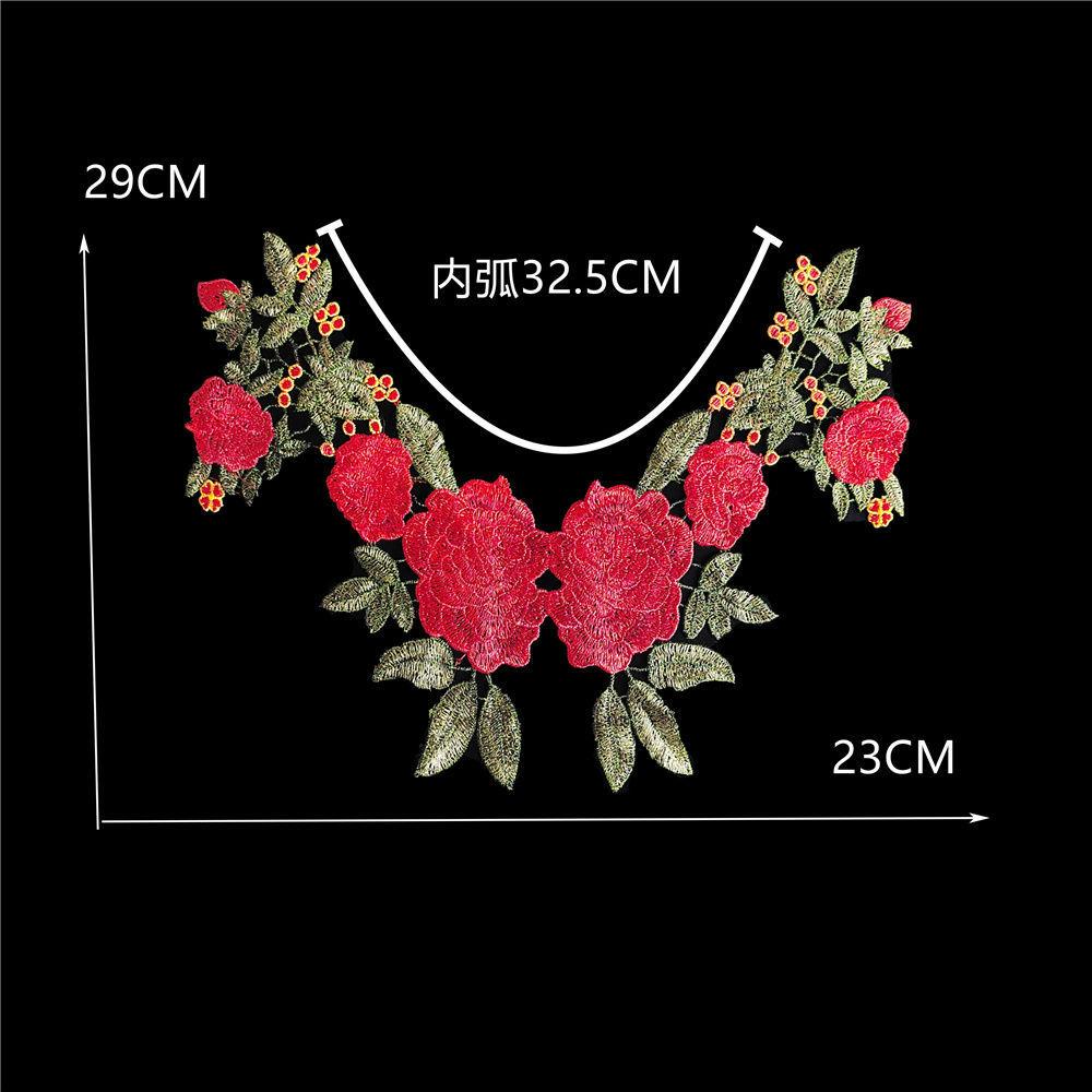 Röd I Polyesterbroderi Ihålig Krage Sömnadspets DIY-Dekoration Med Cheongsam Kläder Krage Tillbehör