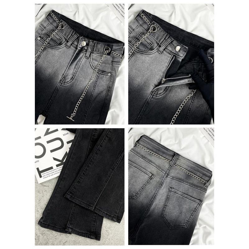 Gradual Change of Color Slightly Pull Jeans Women's Spring and Autumn Fat Mm Flared Pants High Waist Elastic Slim Slim Color Matching Flared Pants
