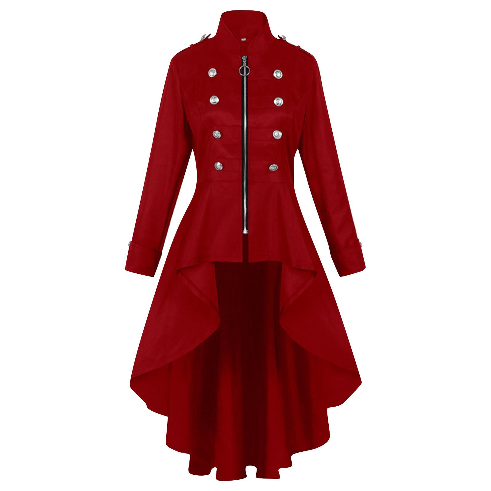 

Хэллоуин Винтаж Длинный Неровный Подол Смокинга Многоцветный Многоразмерный Тренч Пальто L красный