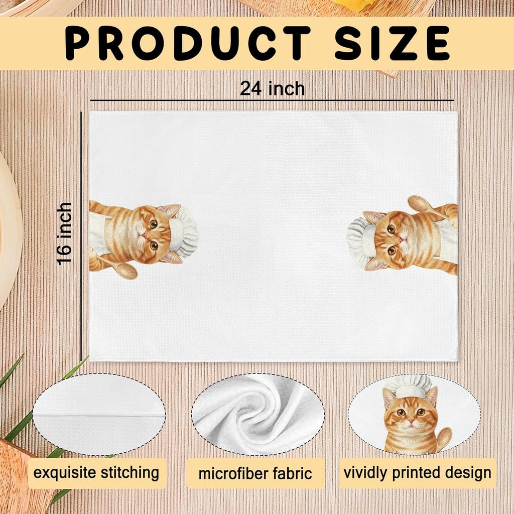 Orange Tabby Cat Kitchen Towels, Orange Tabby Cats Gifts for Women Cat Lovers, Funny Cats Chef Hand Dish Tea Towels for Kitchen Decor, 16x24 Inch