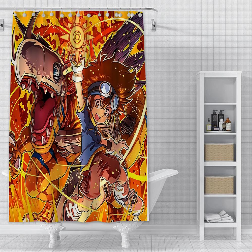 

Shower Curtain Waterproof Polyester Fabric Paint Colorful Curtains Cute Digimon Playmats Greymons Home Bathroom Decor With Hook W60H190(CM)-1 Pcs