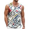 Canottiera Uomo Retro Geometrica Stampata 3D Estiva Casual Girocollo Tendenza Moda Gilet Senza Maniche Ampio Traspirante Top Sportivi