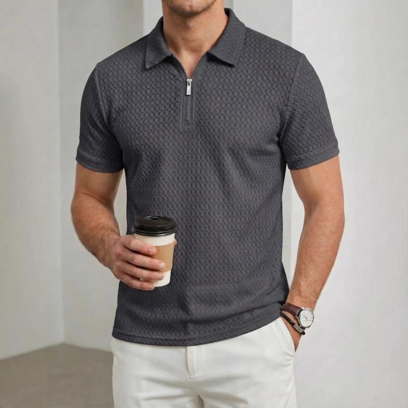 Mens Half Zip Textured Short Sleeve Polo Shirt