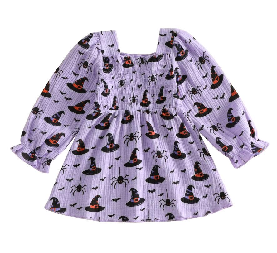 Girls' Halloween Princess Puff Sleeve Dress with Square Neck and Cinched Waist