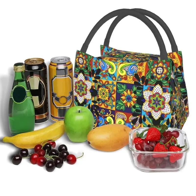 Mexican Talavera Flower Resuable Lunch Box Women Leakproof Cooler Thermal Food Insulated Lunch Bag Office Work Pinic Container