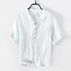 L888 Men's Retro Linen V-Neck T-Shirt - Casual Solid Color, Short-Sleeved Top