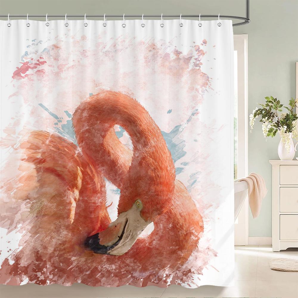 3D Flamingo Print Shower Curtain Set With Hooks Nordic Style Pink Birds Flower leaves Waterproof Fabric Home Bathroom Curtains