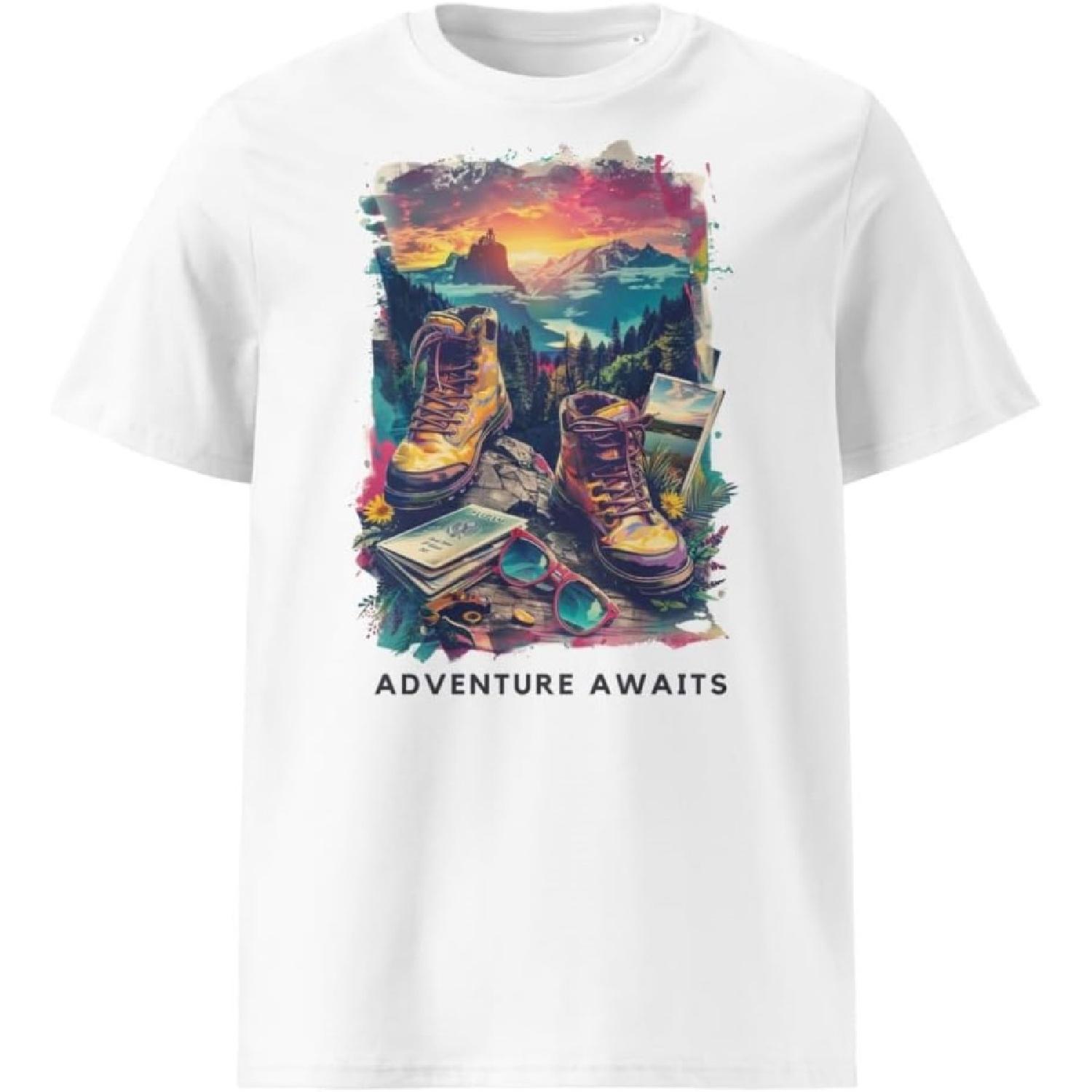 Adventure Awaits - Summit Seeker - Travel - Hiking Themed Unisex Organic Cotton t-Shirt XXXXXL белый