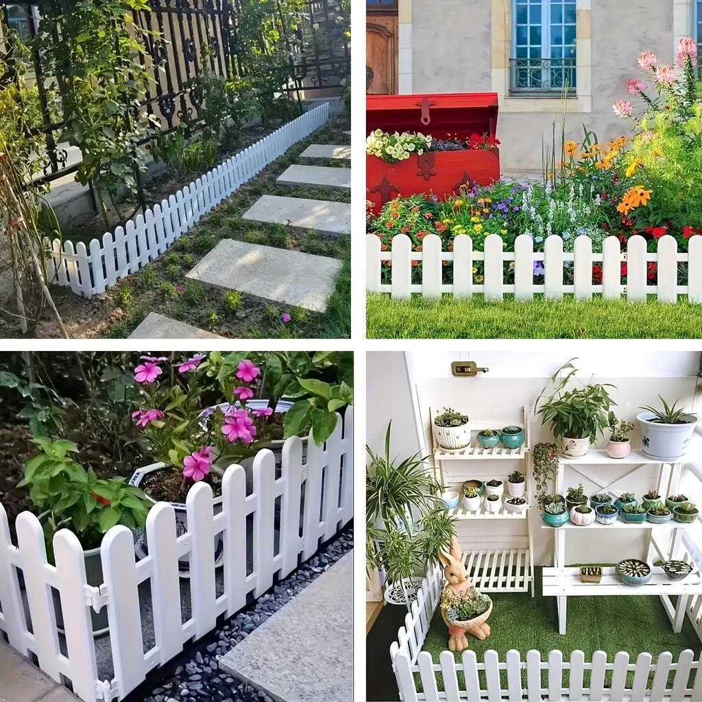 6pcs Garden Fence with 12 Ground Sockets - Decorative Garden Edge, Lawn Edge and Flower Bed Barrier - Ideal Choice for Wedding and Home Decoration
