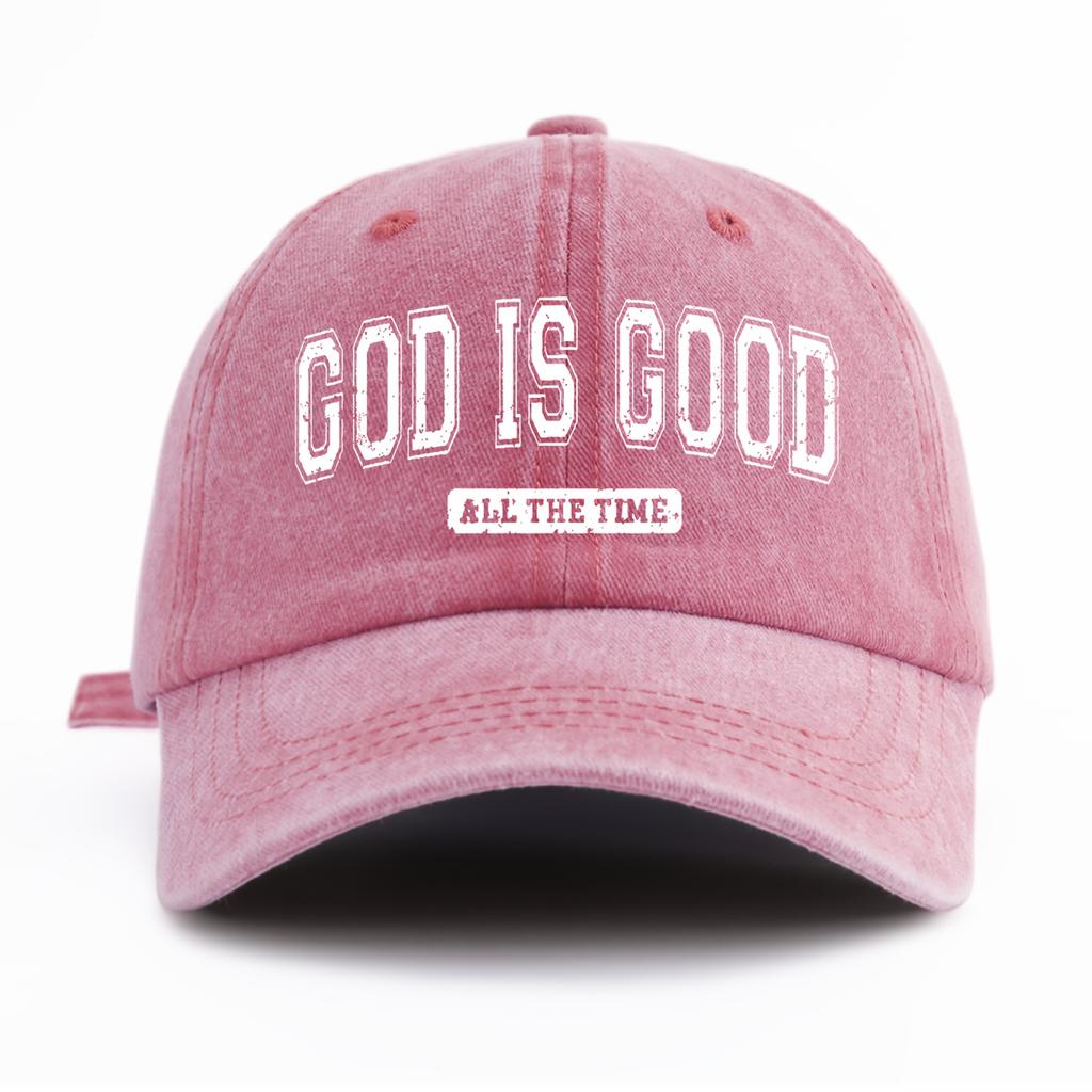 GOD IS GOOD Printed Water Washed Baseball Hat Simple, Casual, Fashionable, Adjustable Size Outdoor Sports Daily Party Vacation