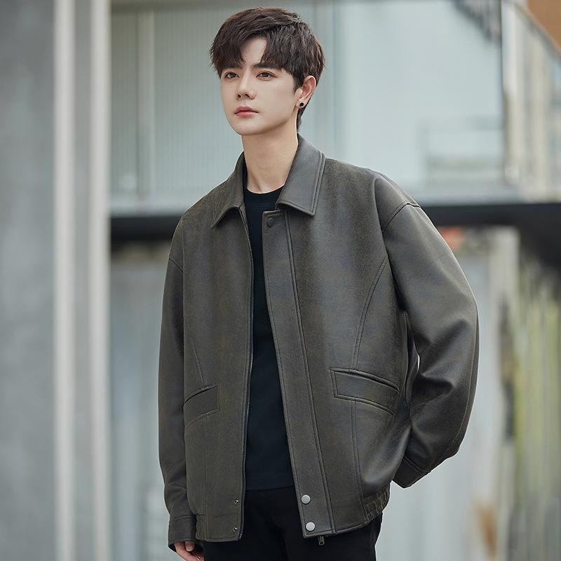 

Мужская повседневная куртка весна и осень новый свободный лацкан грубый красивый корейский вариант универсальная мужская куртка 2XL зелёный