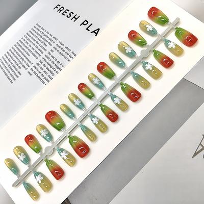 30Pcs Short Square False Nails Cat Paw Petal Design Wearable Fake Nails Simple Artificial Press On Nails Tips Art Decoration