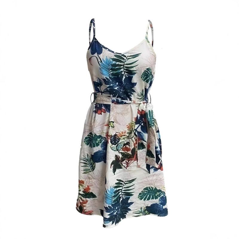 Summer Printed Bohemian Style Women's Belt Dress Elegant Comfortable Fashionable Vacations Outdoor Activities A-line Party Dress V Neck Sweet Casual