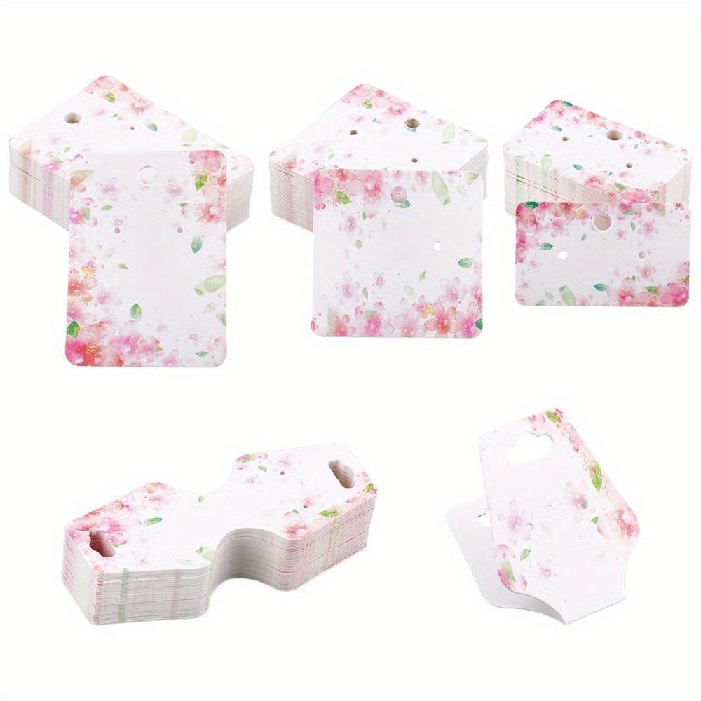 140pcs Flower Pattern Jewelry Packaging - 140pcs/Set, 4 Styles White Cardboard Display Cards for Earrings Necklaces Pinkish Tone Versatile Stylish