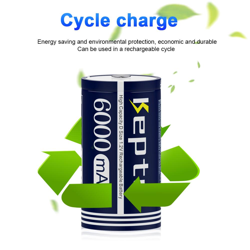 KEPTU 6000mAh 1.2V D Size Rechargeable Batteries – Long-Lasting Power for Flashlight and Radio