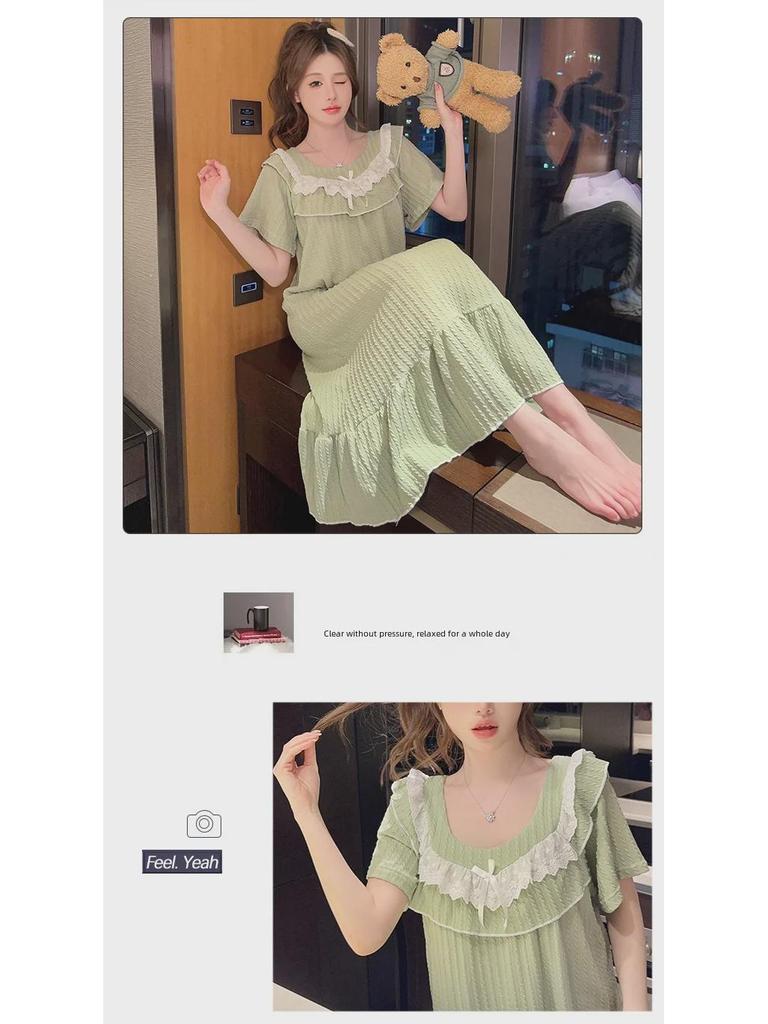 Women's Plus Size Cotton Short-Sleeve Nightdress - Sweet, Loose Fit, Summer Pajamas for Comfort Up To 200 Pounds