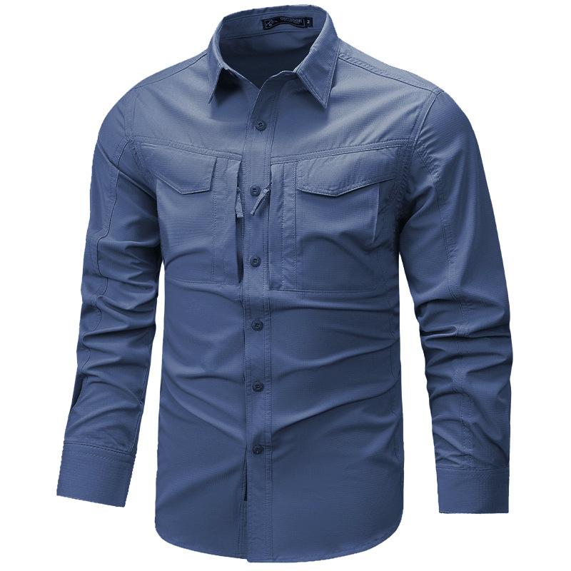 New Men's Long-sleeved Shirt Autumn and Winter Middle-aged and Young Casual Work Jacket Fashionable Solid Color Shirt Top