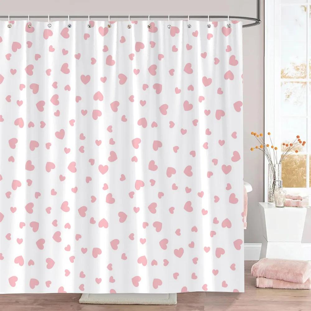 Rosa Herz Duschvorhang Weihnachtsgeschenk Geometrische Linien Schlicht Modern Polyesterstoff Duschvorhänge Badezimmerdeko mit Haken