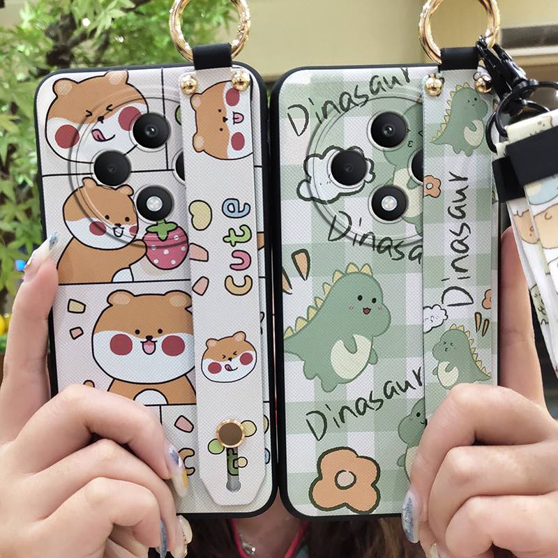 Back Cover Waterproof Phone Case For OPPO Reno12F 5G Silicone Wristband Ring Cartoon Shockproof Anti-knock Wrist Strap
