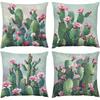 Short Plush Material Pillowcasehome Decor Cactus With Pink Flowers Floral Pattern Cushion Pattern Cushion Cover Suitable For Sof