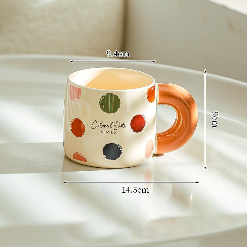 

High-beauty Ceramic Polka Dot Mug Home Drinking Water Mugs Oatmeal Breakfast Cup Large-capacity Couple Office Coffee Cups 401-500ml