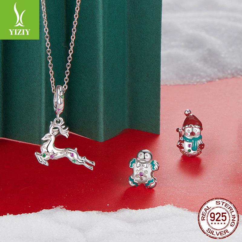 Yinziyun S925 Silver Reindeer Pendant Necklace - DIY Beaded Design