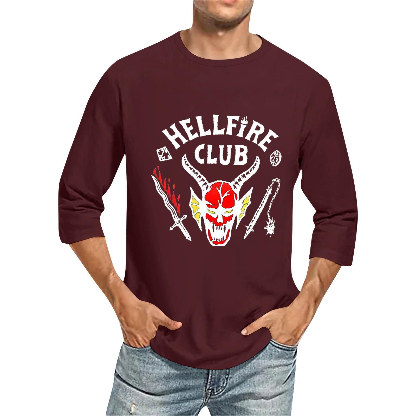 

Men s Fashionable Casual Three-Quarter Sleeve Printed T-Shirt With Round Neck S винный