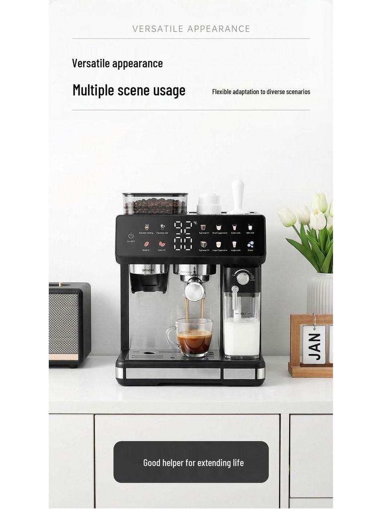 Dual Boiler Coffee Machine with Grinder, Digital Display & Dual Extraction, for Home & Office