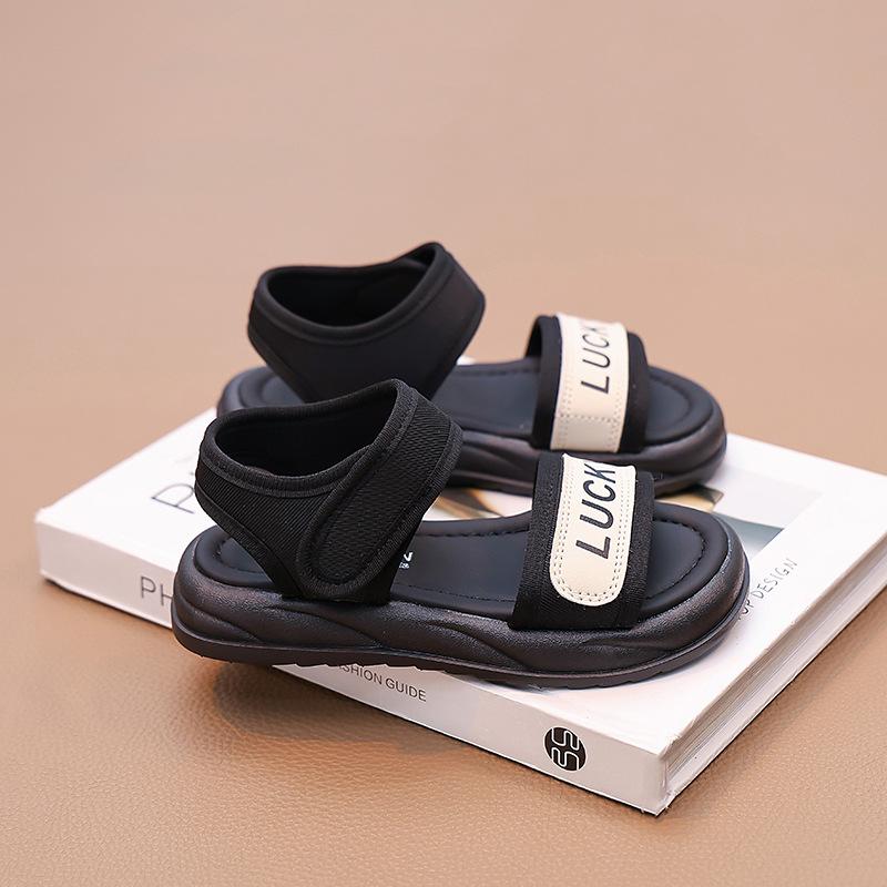 Kids Double Strap Heart Print Thick Sole Open Toe Casual Summer Sandals 26 чёрный