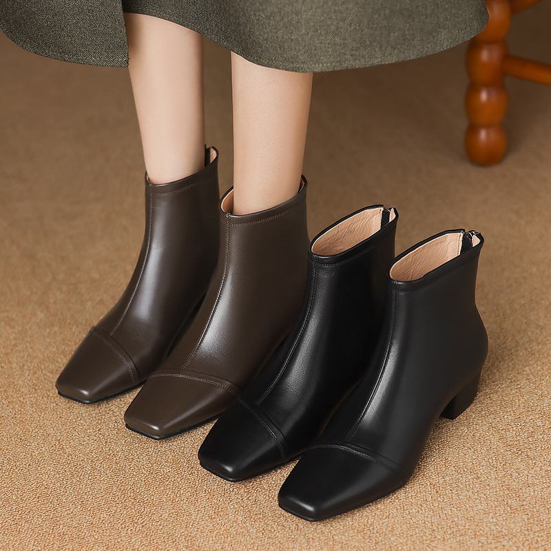 Krazing Pot Kuhleder Winter Dicke Mittelhohe Absätze Chelsea Boots Basic Design Damen Slipper Größe 43 Streetwear Stiefeletten