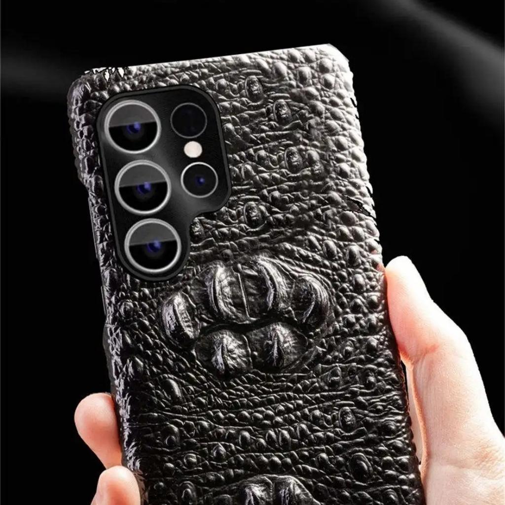 Echte Rindsleder Dünne Hülle Für Samsung Galaxy S10 S20 S21 S22 S23 S24 S25 Plus Ultra 3D Krokodil Schädel Rückseite Hülle