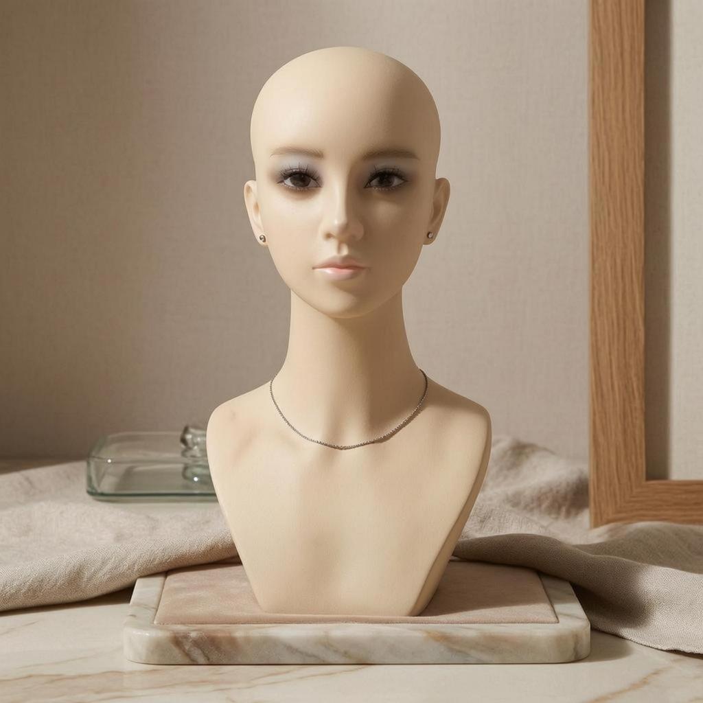 Female Mannequin Bust PVC Shell Hairpiece Display Head Foam Filled Jewelry for Photo