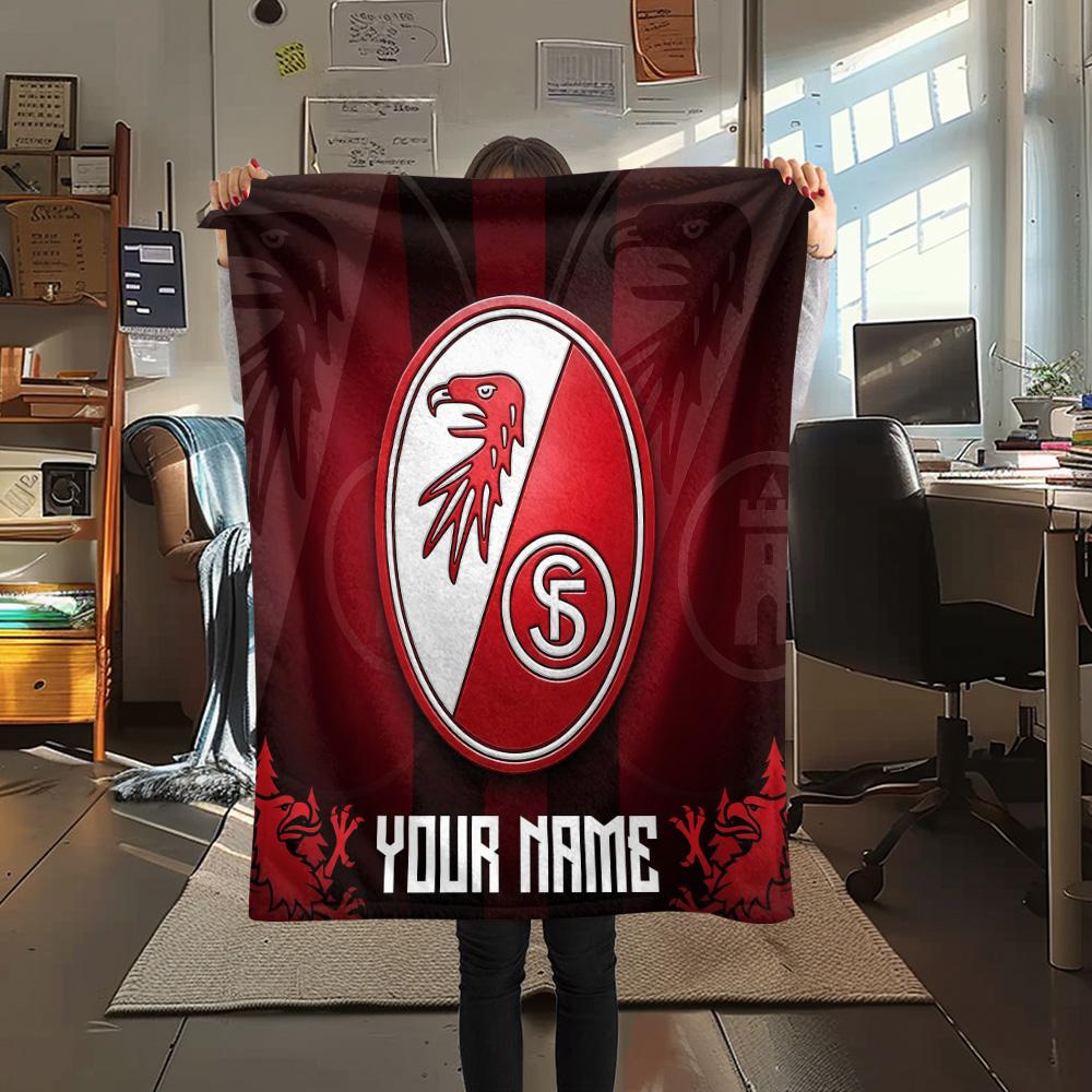 Custom Name SC Freiburg Flannel Blanket, High Quality Comfortable for All Seasons, Home Decor, Warmth and Comfort