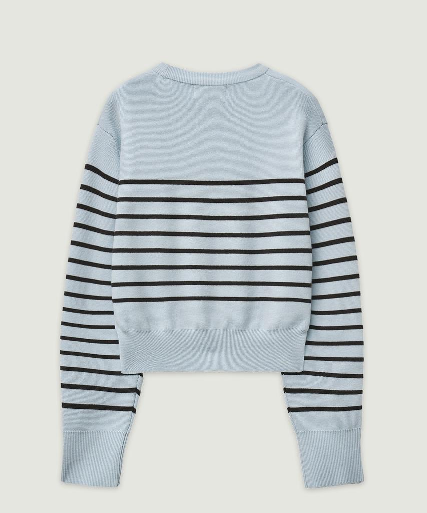 LMOOD WOMEN Marine Wool Cotton Stripe Pullover Knit Sky Blue