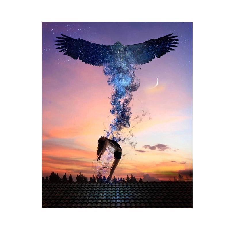 Abstract Eagle and Girl Canvas Painting Modern Posters and Print Nordic Wall Art Pictures for Living Room Home Decoration