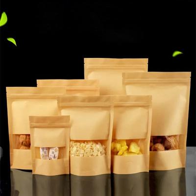 100pcs Kraft Paper Self-supporting Bag Window Visual  Thick Food Self Sealing Bag Moisture-proof Snacks Candy Seal Storage Bag