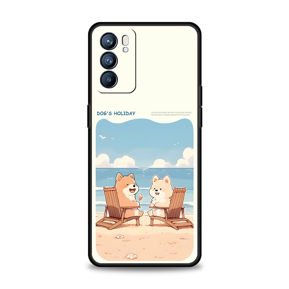 Cute Cartoon Dog Seaside Rabbit Case For Oppo Reno14 Reno13 Reno12 11 F 10 Find X5 X9 Pro A54 5G A53 A9 A16 A78 4G A80 A98 Cover