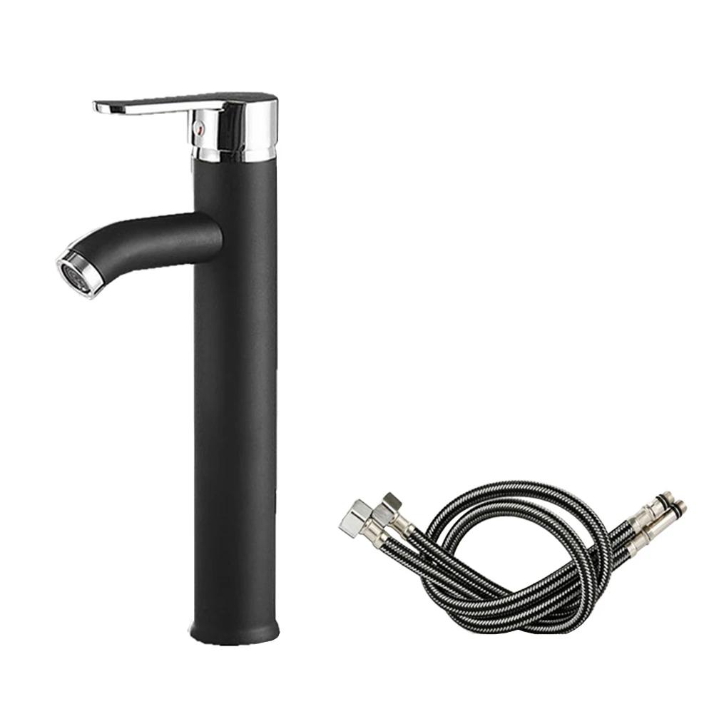 Bathroom Basin Faucet With 60CM Hoses Hot Cold Mixer Tap Deck Mounted Single Handle Stainless Steel Bathroom Sink Faucet