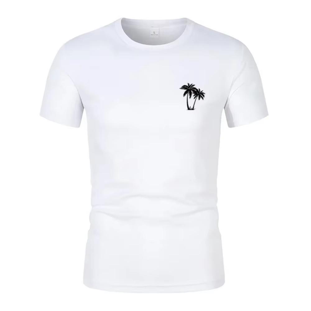 Men'S Summer Short-Sleeved T-Shirt Fashionable Coconut Print Short-Sleeved Casual Hawaiian Vacation Cool Loose Sports T-Shirt