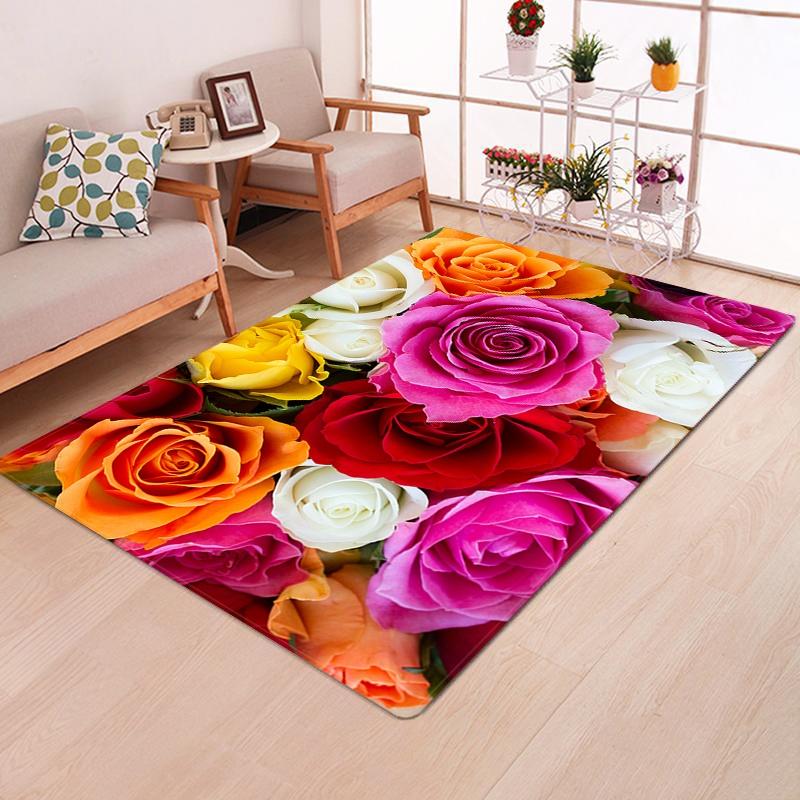 Girls Room Mat Household Door Mat Rose Rug Multicolor Pink Red Wedding Blanket Non-slip Living Room Rug